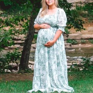 Green Smocked Baltic Born Dress (Reg dress but bump friendly)—XL